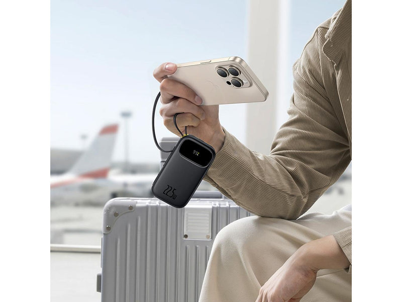 Baseus EnerFill FC31 10000mAh 22.5W Powerbank with Digital Display and 2 Built-in Cables (USB-C + Lightning) - Black - 10000 mAh