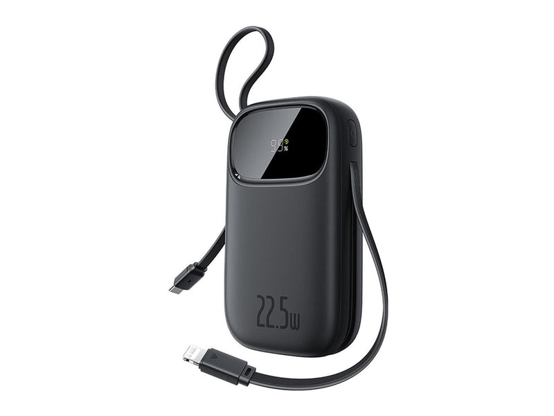 Baseus EnerFill FC31 20000mAh 22.5W Powerbank with Digital Display and 2 Built-in Cables (USB-C + Lightning) - Black - 20000 mAh