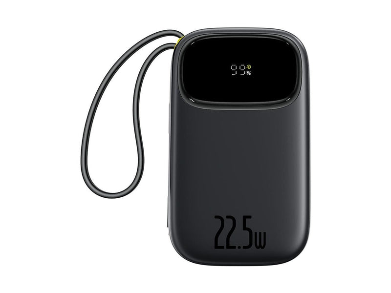 Baseus EnerFill FC31 20000mAh 22.5W Powerbank with Digital Display and 2 Built-in Cables (USB-C + Lightning) - Black - 20000 mAh