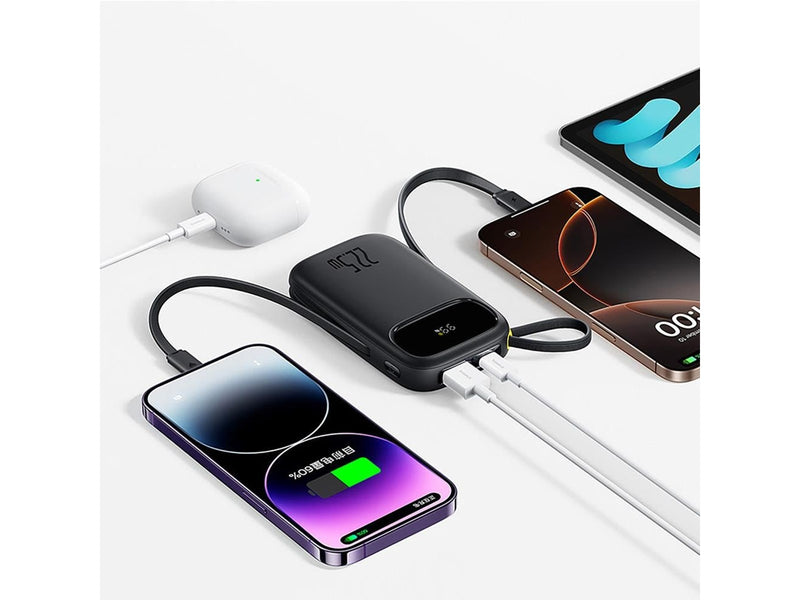 Baseus EnerFill FC31 20000mAh 22.5W Powerbank with Digital Display and 2 Built-in Cables (USB-C + Lightning) - Black - 20000 mAh