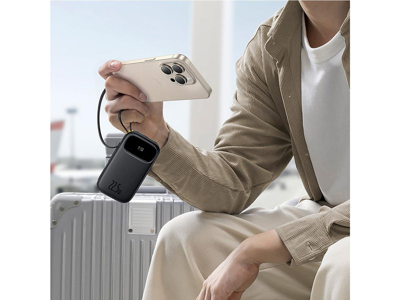 Baseus EnerFill FC31 20000mAh 22.5W Powerbank with Digital Display and 2 Built-in Cables (USB-C + Lightning) - Black - 20000 mAh