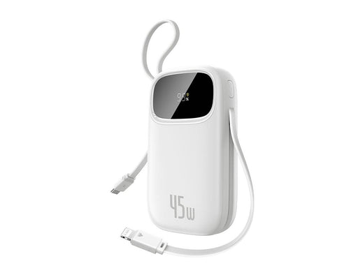 Baseus EnerFill FC31 20000mAh 45W Powerbank with Digital Display and 2 Built-in Cables (USB-C + Lightning) - White - 20000 mAh