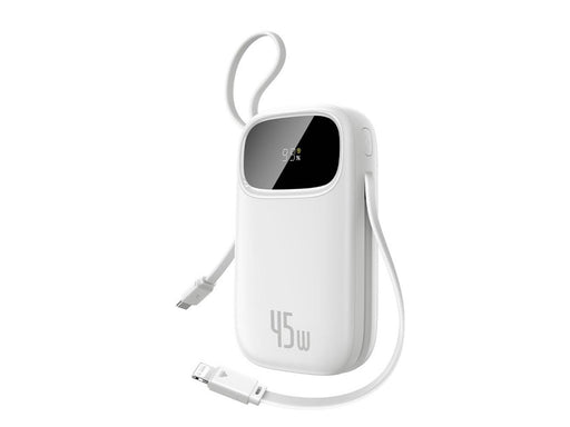 Baseus EnerFill FC31 Qpow 3 10000mAh 45W Power Bank with Digital Display with USB-C and Lightning Cables - White - 10000 mAh