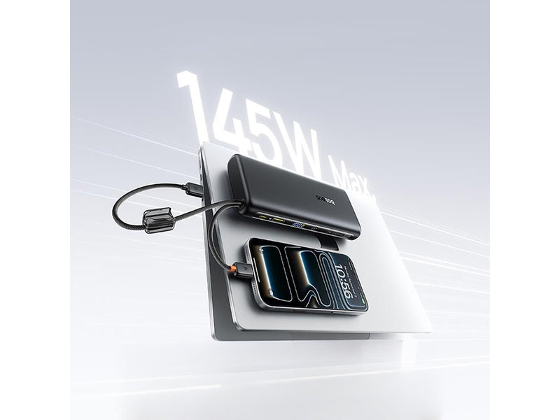 Baseus EnerFill FC41 25000mAh 145W Power Bank with Digital Display and Built-in Dual USB-C Cable - Black - 25000 mAh