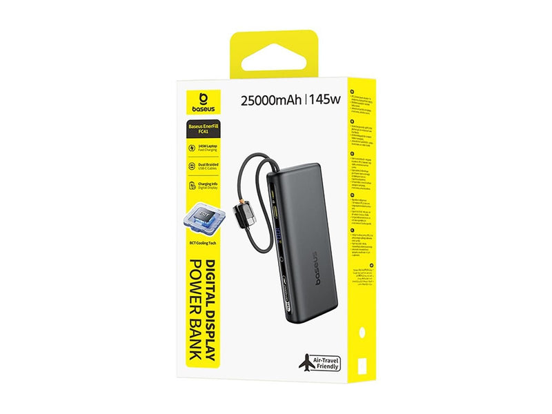 Baseus EnerFill FC41 25000mAh 145W Power Bank with Digital Display and Built-in Dual USB-C Cable - Black - 25000 mAh