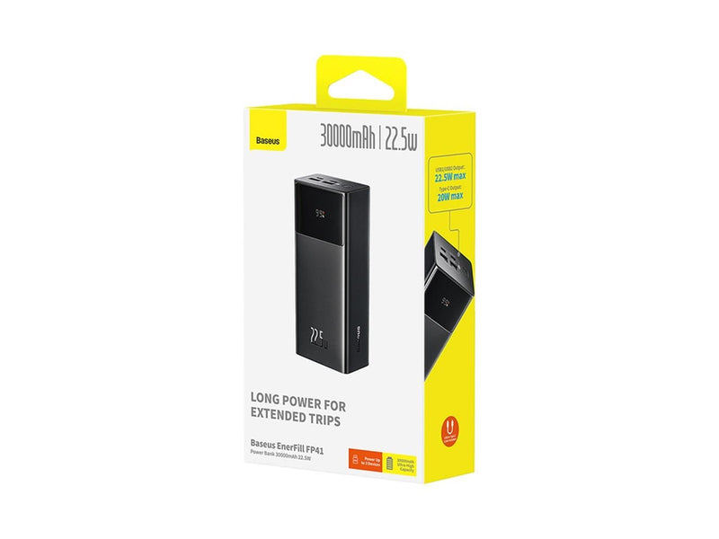 Baseus EnerFill FP41 30000mAh 22.5W Power Bank with Simple USB-A - USB-C 3A 30cm Cable - Black - 30000 mAh