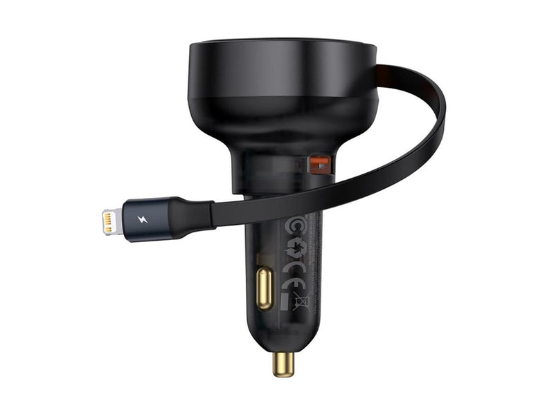 Baseus Enjoyment Pro 55W USB-A Car Charger with Retractable Lightning Cable - Black