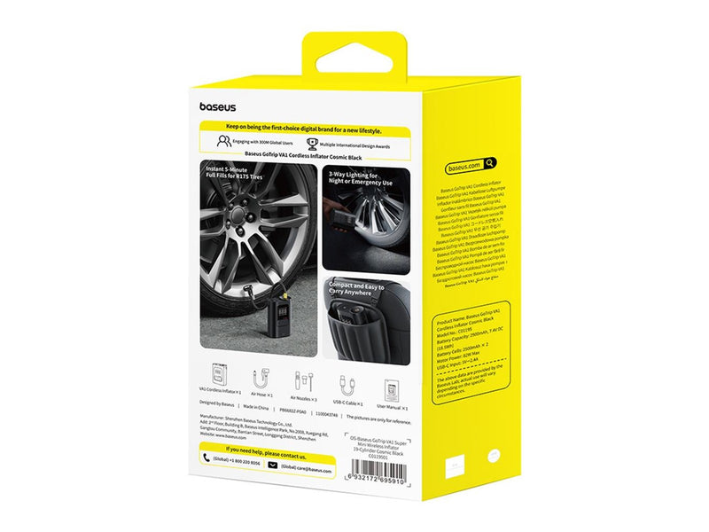 Baseus GoTrip VA1 Super Mini Wireless Air Compressor with 3 Tips - Black