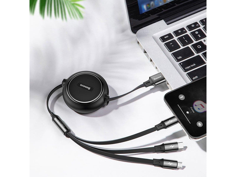 Baseus Golden Loop 3in1 extendable cable USB - micro USB / Lightning / USB-C 3.5A 35cm - 120cm black (CAMLT-JH01)