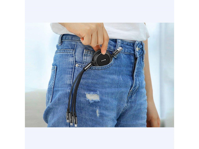 Baseus Golden Loop 3in1 extendable cable USB - micro USB / Lightning / USB-C 3.5A 35cm - 120cm black (CAMLT-JH01)