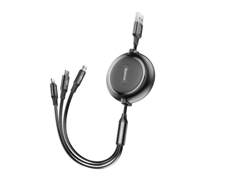 Baseus Golden Loop 3in1 extendable cable USB - micro USB / Lightning / USB-C 3.5A 35cm - 120cm black (CAMLT-JH01)
