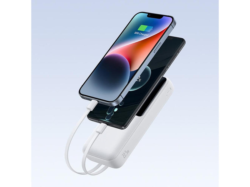 Baseus Lipow 20000mAh 22.5W Powerbank with two built-in cables with additional Simple USB-A - USB-C 3A 20cm cable - white - 20000 mAh