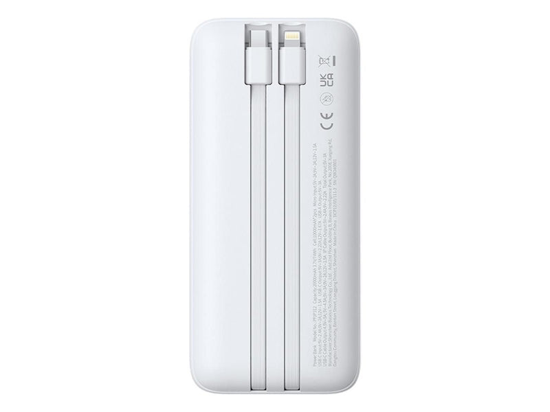 Baseus Lipow 20000mAh 22.5W Powerbank with two built-in cables with additional Simple USB-A - USB-C 3A 20cm cable - white - 20000 mAh