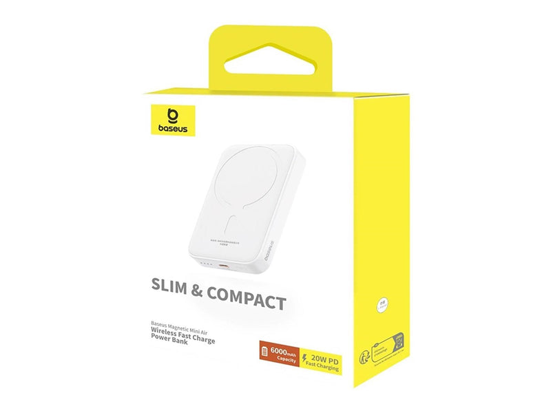 Baseus Magnetic Mini Air PPCXM06A 6000mAh 20W Power Bank with Simple Series USB-C Cable - White - 6000 mAh