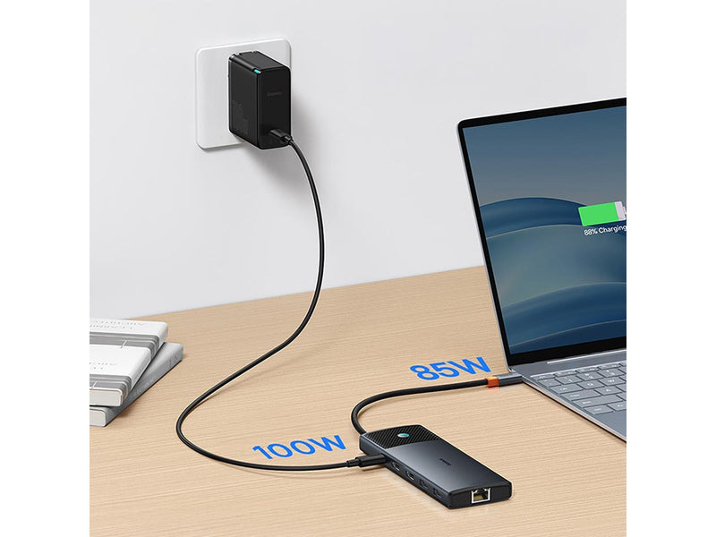 Baseus Metal Gleam II 10in1 HDMI USB-A USB-C RJ45 SD/TF Hub - Gray USB-Hubs