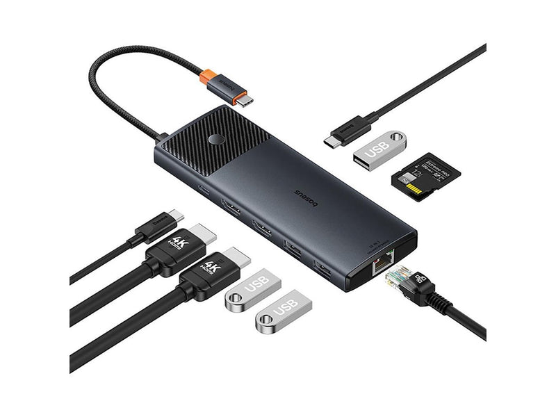 Baseus Metal Gleam II 10in1 HDMI USB-A USB-C RJ45 SD/TF Hub - Gray USB-Hubs