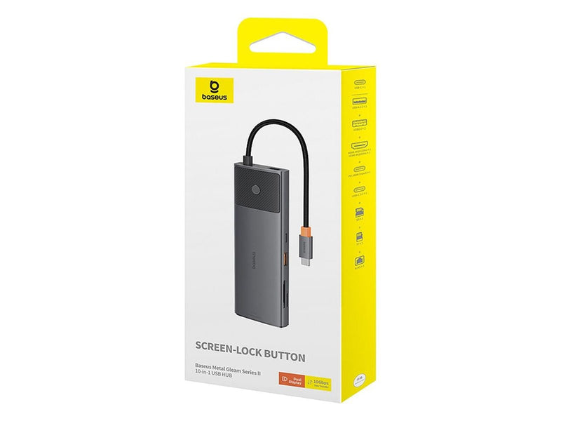 Baseus Metal Gleam II 10in1 HDMI USB-A USB-C RJ45 SD/TF Hub - Gray USB-Hubs