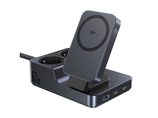 Baseus NOMOS ND11 67W 6-in-1 Wireless Charging Station with Two AC Sockets - Black