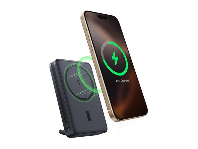 Baseus Nomos 10000mAh 30W Qi2 Power Bank with MagSafe Compatible Stand with Built-in USB-C Cable - Black - 10000 mAh