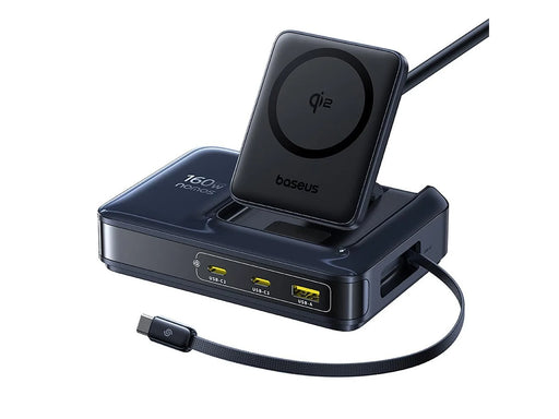 Baseus Nomos NH21 Qi2 160W 4-in-1 Wireless Charging Station with Retractable Cable - Black