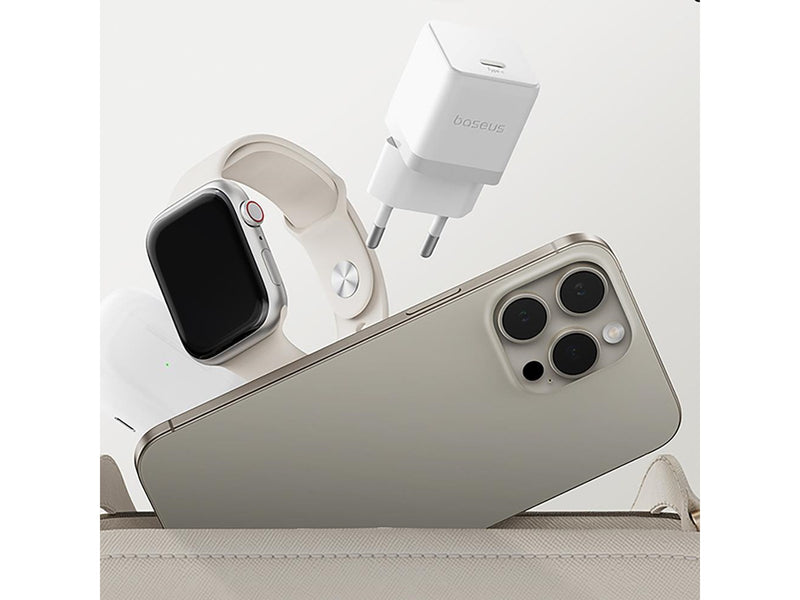 Baseus Palm 1C 20W Wall Charger (with  Mini White USB-C 60W (20V/3A) 1m Cable) - White