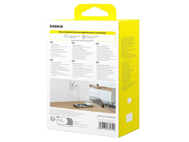 Baseus Palm 20W USB-C USB-A Wall Charger - White