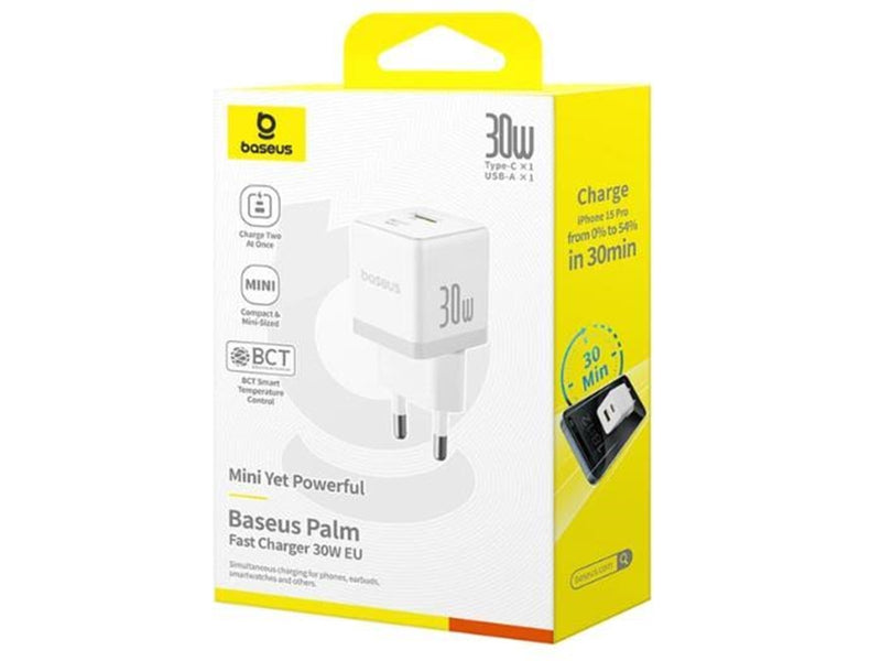 Baseus Palm 30W USB-C USB-A Wall Charger - White