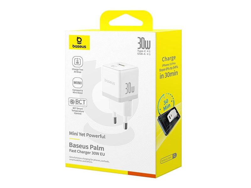 Baseus Palm 30W USB-C USB-A Wall Charger - White