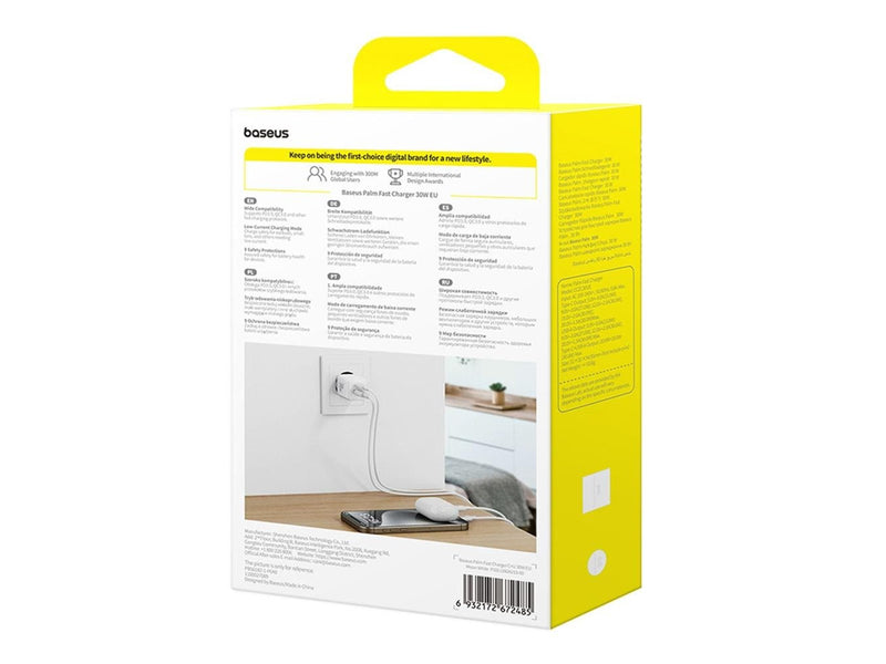 Baseus Palm 30W USB-C USB-A Wall Charger - White