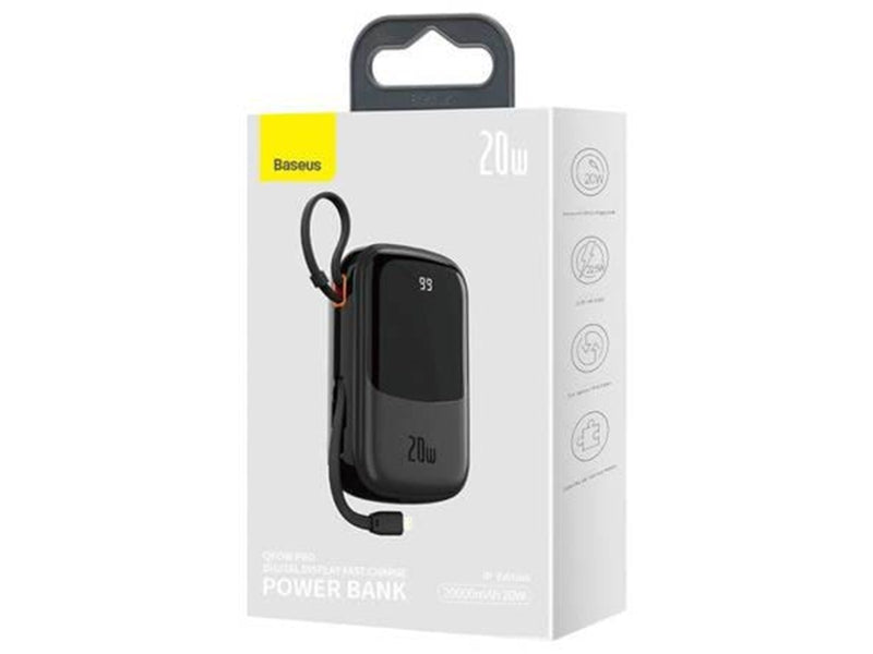 Baseus Powerbank Qpow PRO with Lightning cable USB-C port and USB 20000mAh 20W (Black) - 20000 mAh