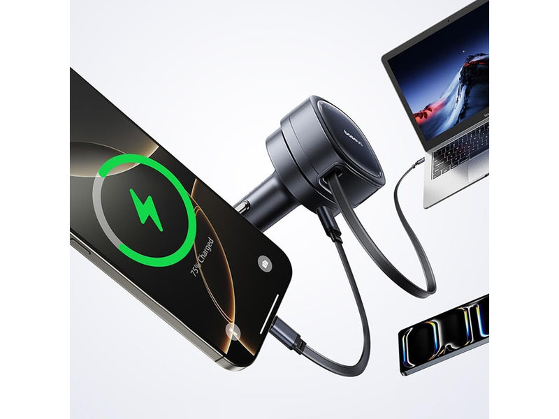 Baseus PrimeTrip VR1 60W USB-A USB-C Car Charger with Retractable USB-C Cable - Black