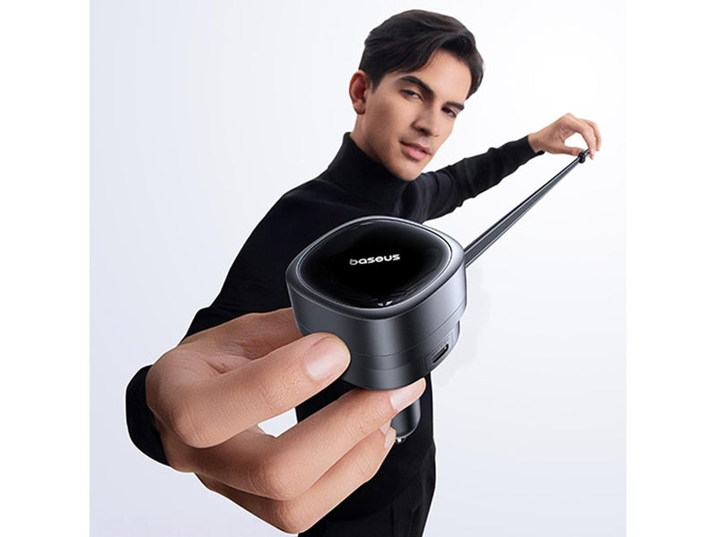 Baseus PrimeTrip VR1 60W USB-A USB-C Car Charger with Retractable USB-C Cable - Black