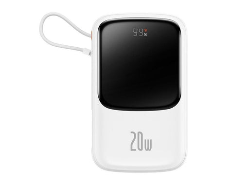 Baseus Qpow Digital Display Power Bank with Fast Charging 10000mAh 20W QC/PD/SCP/FCP with Built-in Lightning Cable White - 10000 mAh