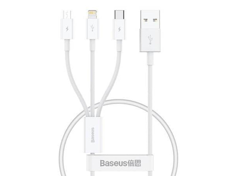 Baseus Quick Charge USB to M+L+C  Superior Data 3.5A 0.5m (White)