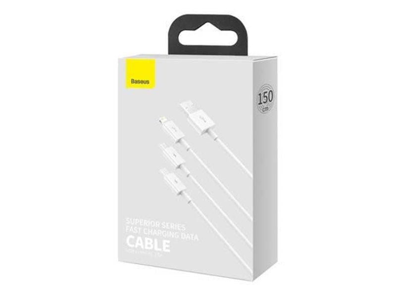 Baseus Quick Charge USB to M+L+C  Superior Data 3.5A 1m (White)