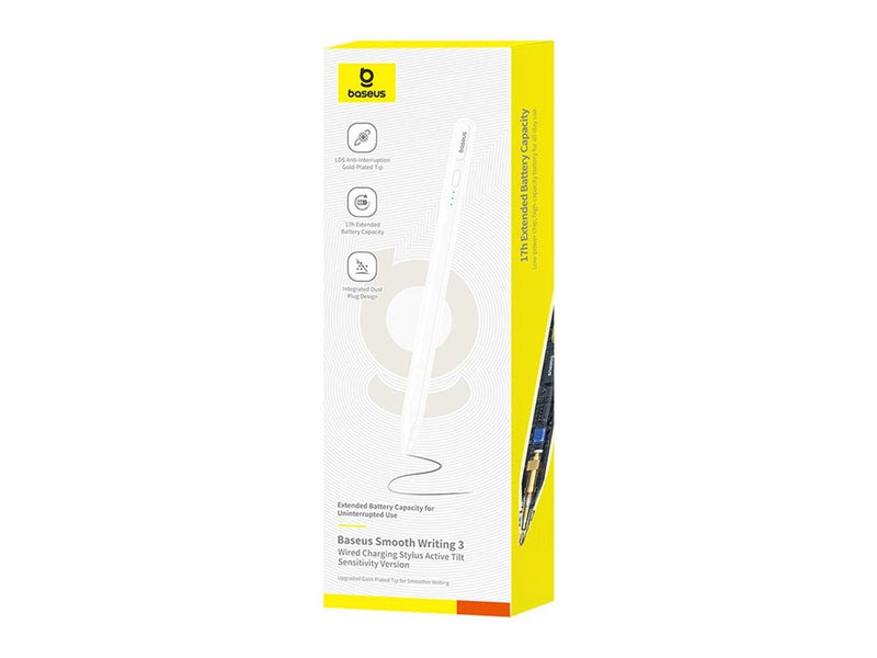 Baseus Smooth Writing 3 Active Stylus Wired Rechargeable Stylus (Writing Angle Detection Version) - White