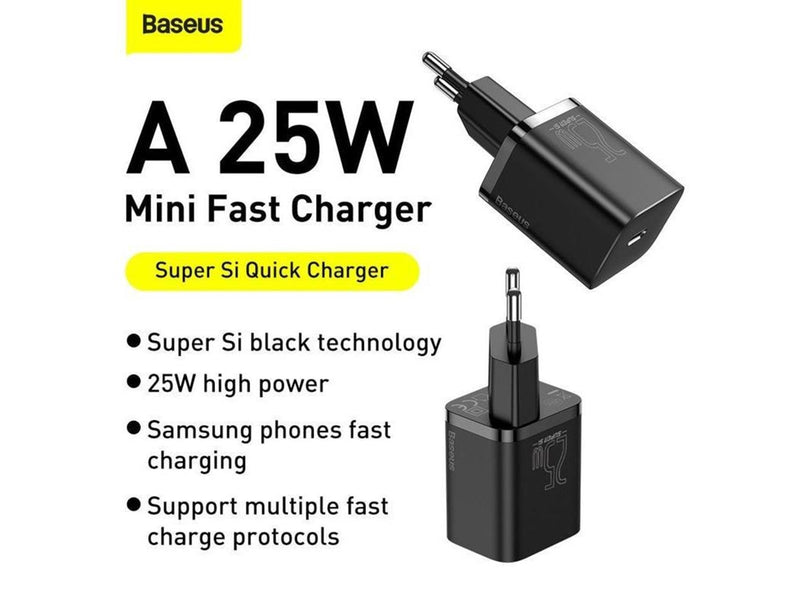 Baseus Super Si Quick Charger 1C 25W with USB-C cable for USB-C 1m (black)