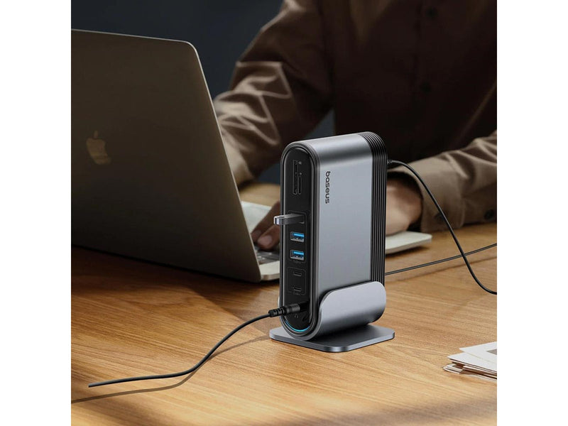Baseus UnionJoy USB-C Docking Station 2xHDMI4K@60Hz 1xDP4K@60Hz 3xUSB-A3.0 2xUSB-C3.0 2xUSB-A2.0 1xRJ45 PD PC 1xSD+TF 1x3.5mm minijack - Grey USB-Hubs - USB 3.0 - 17 - Grau