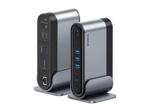 Baseus UnionJoy USB-C Docking Station 2xHDMI4K@60Hz 1xDP4K@60Hz 3xUSB-A3.0 2xUSB-C3.0 2xUSB-A2.0 1xRJ45 PD PC 1xSD+TF 1x3.5mm minijack - Grey USB-Hubs - USB 3.0 - 17 - Grau