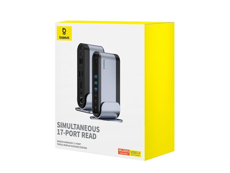 Baseus UnionJoy USB-C Docking Station 2xHDMI4K@60Hz 1xDP4K@60Hz 3xUSB-A3.0 2xUSB-C3.0 2xUSB-A2.0 1xRJ45 PD PC 1xSD+TF 1x3.5mm minijack - Grey USB-Hubs - USB 3.0 - 17 - Grau