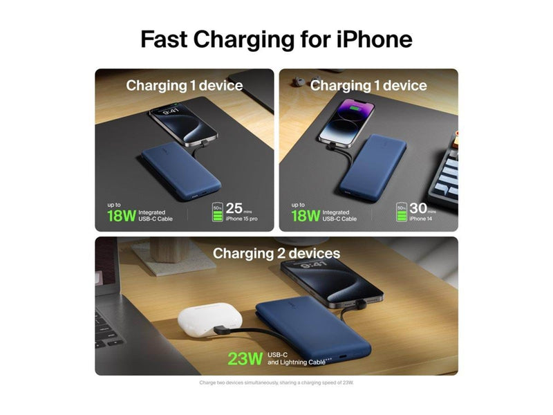 Belkin 10K PD Power Bank with Integrated Cables - 10000 mAh