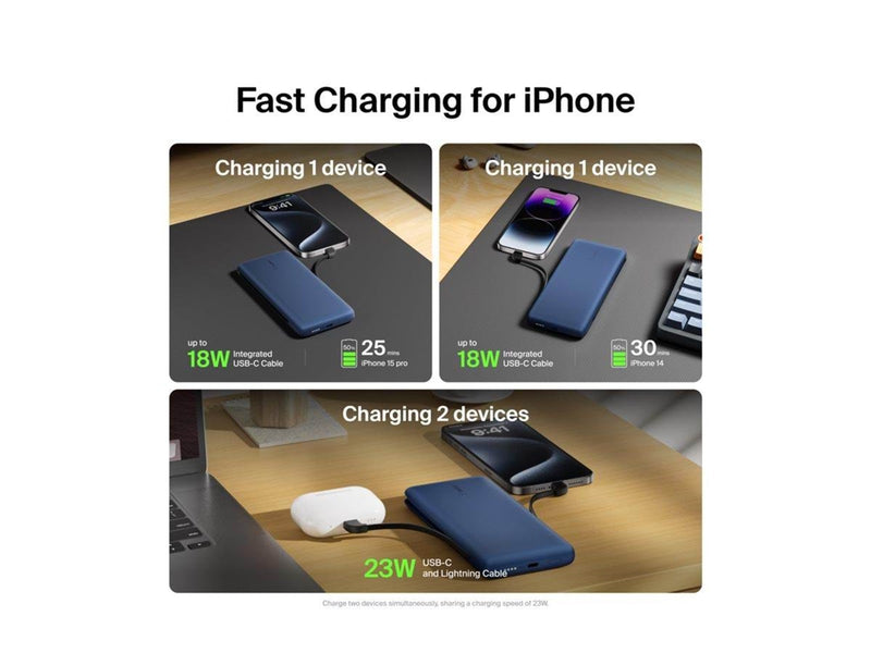 Belkin 10K PD Power Bank with Integrated Cables - 10000 mAh