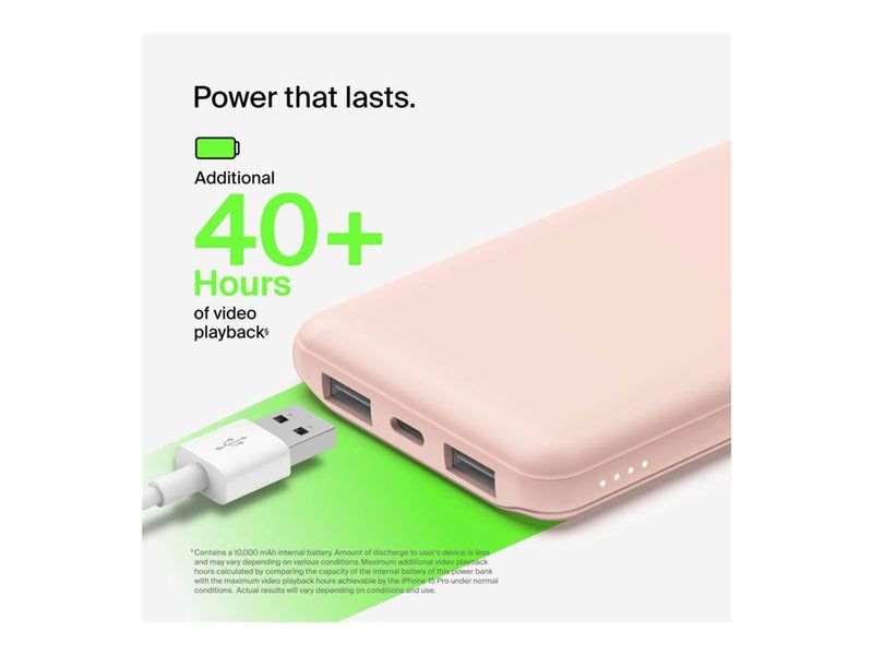 Belkin 10K Power Bank w/USB-C 15W - Rose Gold - 10000 mAh