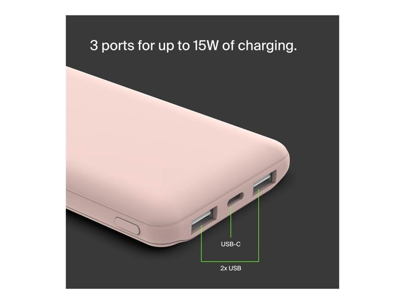 Belkin 10K Power Bank w/USB-C 15W - Rose Gold - 10000 mAh