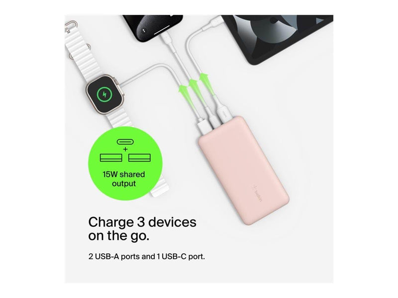 Belkin 10K Power Bank w/USB-C 15W - Rose Gold - 10000 mAh