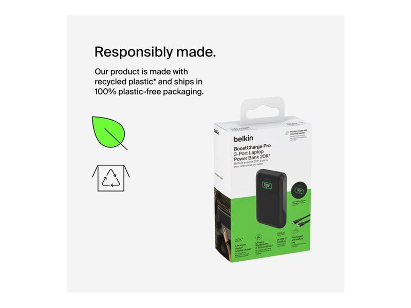 Belkin BoostCharge Pro power bank - 24 pin USB-C USB - 65 Watt - 20000 mAh