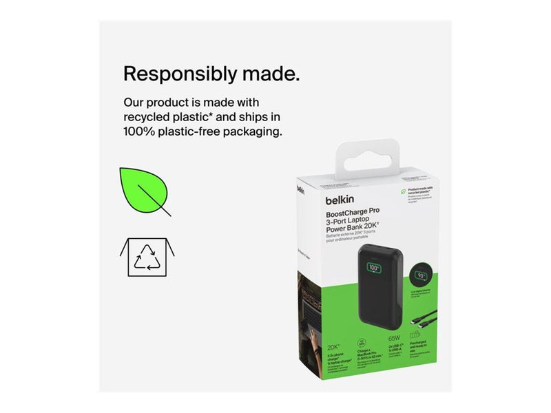 Belkin BoostCharge Pro power bank - 24 pin USB-C USB - 65 Watt - 20000 mAh