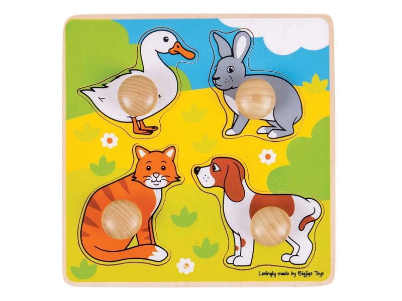 Bigjigs Wooden My First Knob Puzzle Pets - 4 pcs. Holz