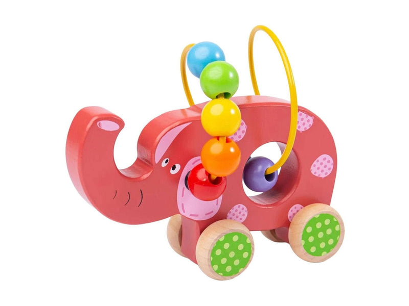 Bigjigs Wooden Push Elephant with Bead Spiral