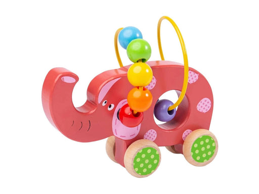 Bigjigs Wooden Push Elephant with Bead Spiral
